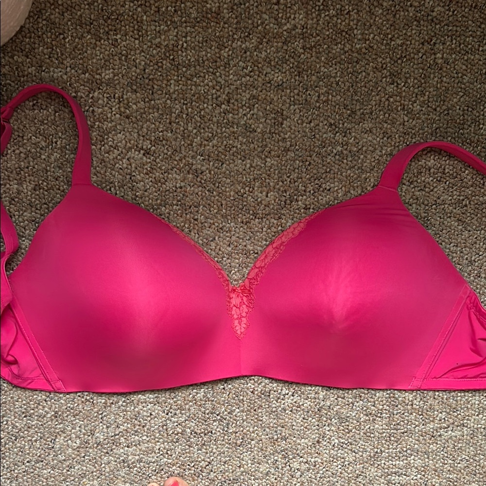 Cacique Vibrant Pink Lace Accent Bra